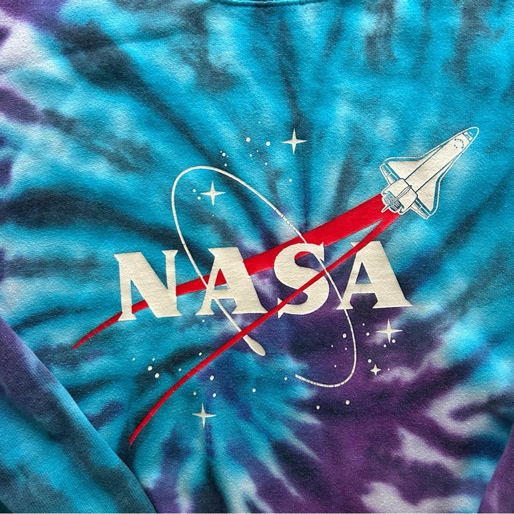 NASA Tie-Dye Crewneck Sweatshirt Teal Purple Graphic Size M/L - Picture 3 of 7